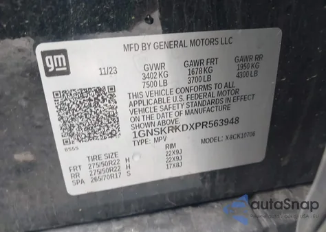 2023 Chevrolet Tahoe 4Wd Rst from USA, damaged, VIN 1GNSKRKDXPR563948